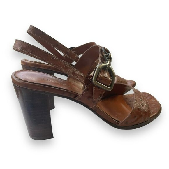 Anne Klein Aleens Brown Tobacco Leather Heels Slingback Buckle Open Toe Size 9 - Picture 6 of 14